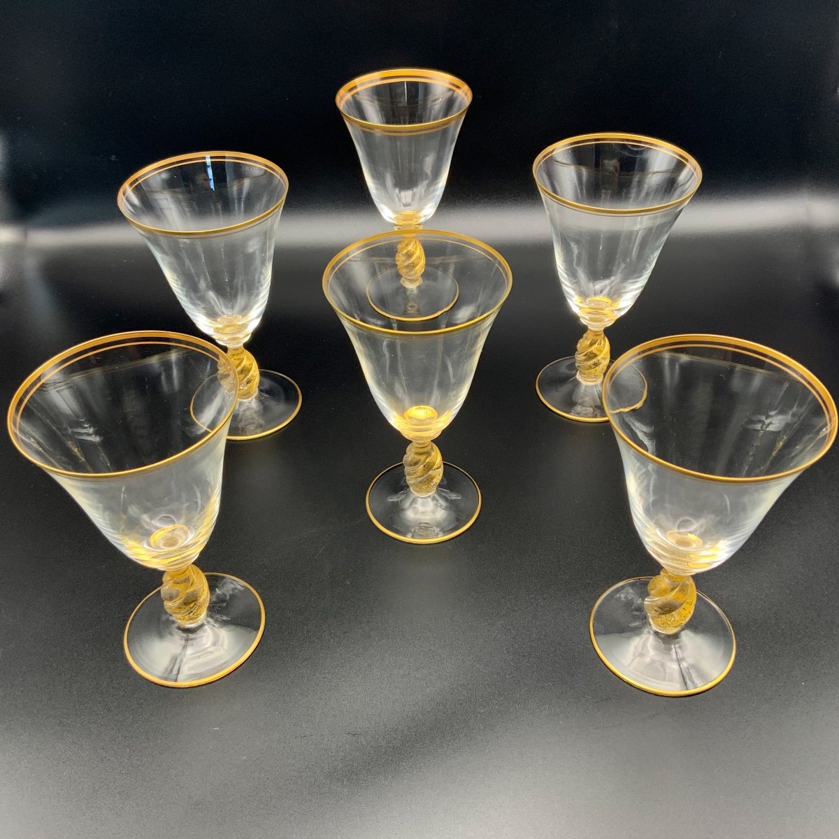 Murano 6 Verres à Vin , Verre Soufflé à Inclusions D’or-photo-2