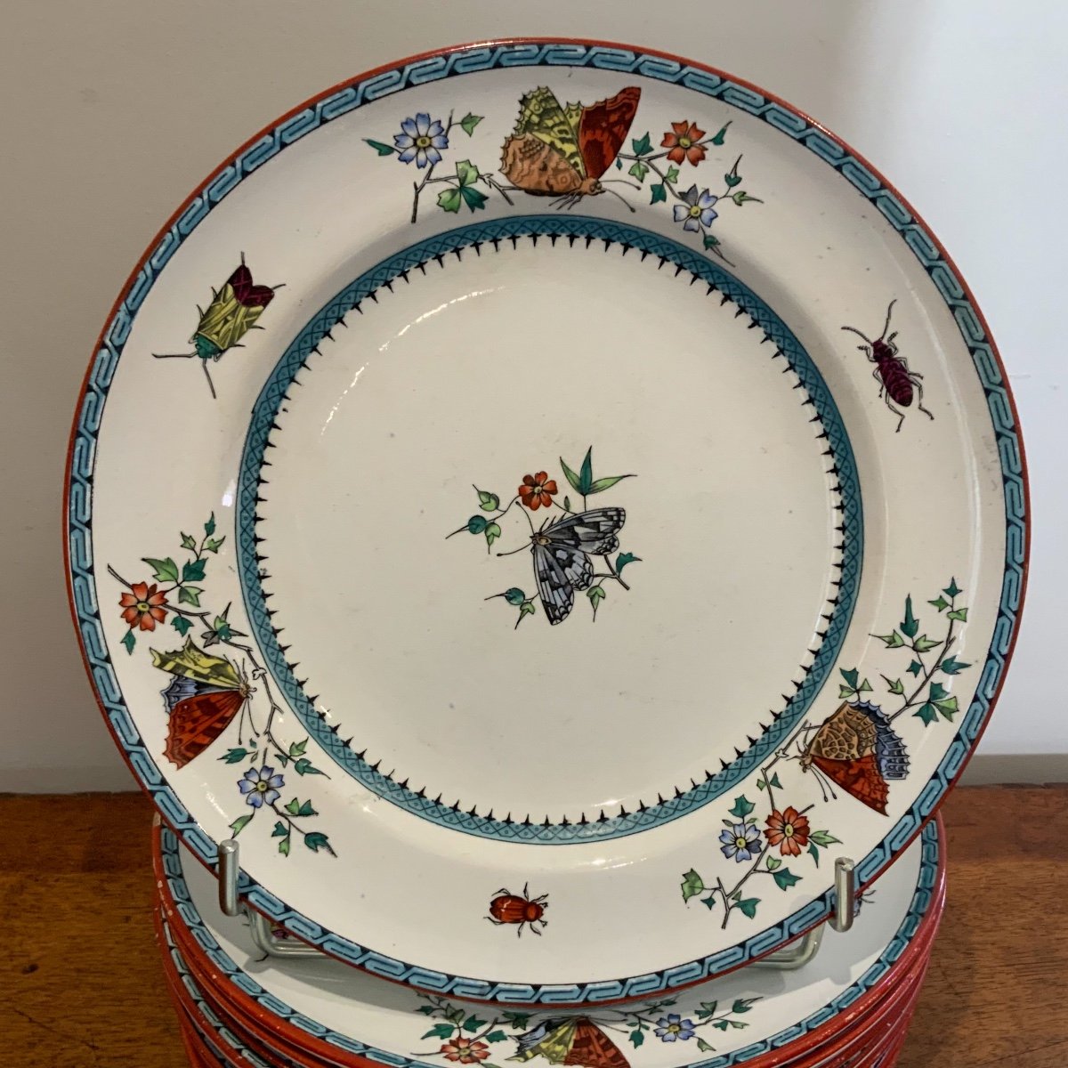 Mintons 12 Assiettes Faïence Ancienne Butterfly-photo-2
