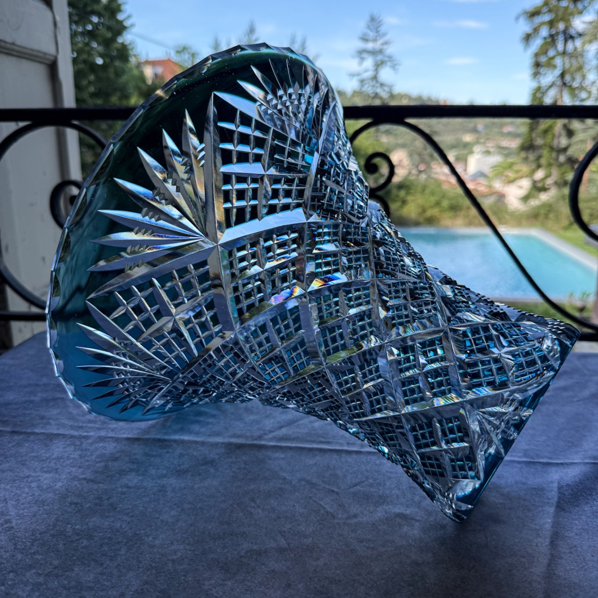 Blue Lined Crystal Vase  -photo-2