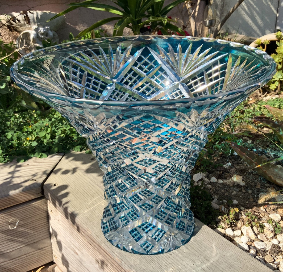 Blue Lined Crystal Vase  
