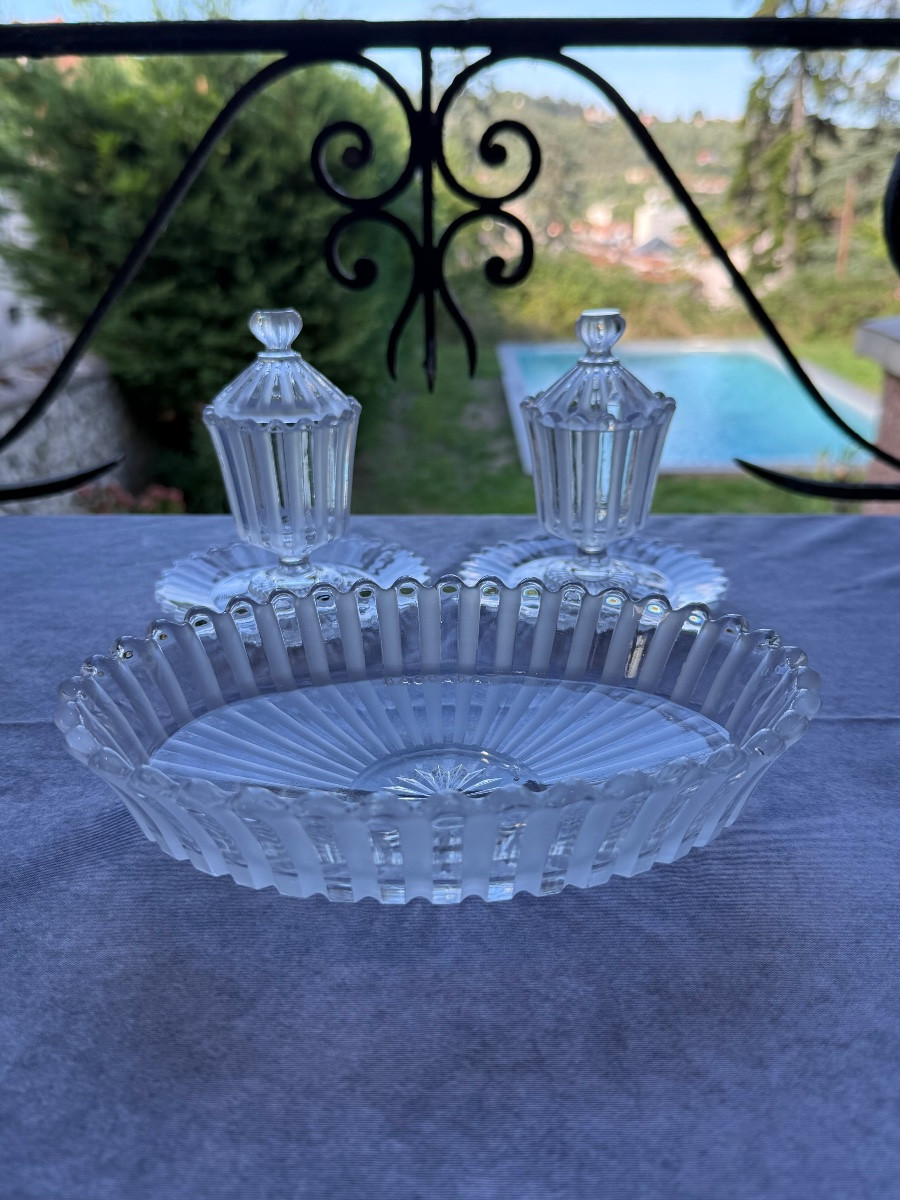 Baccarat Pair Of Mustard Pots And Navette Bowl-photo-2