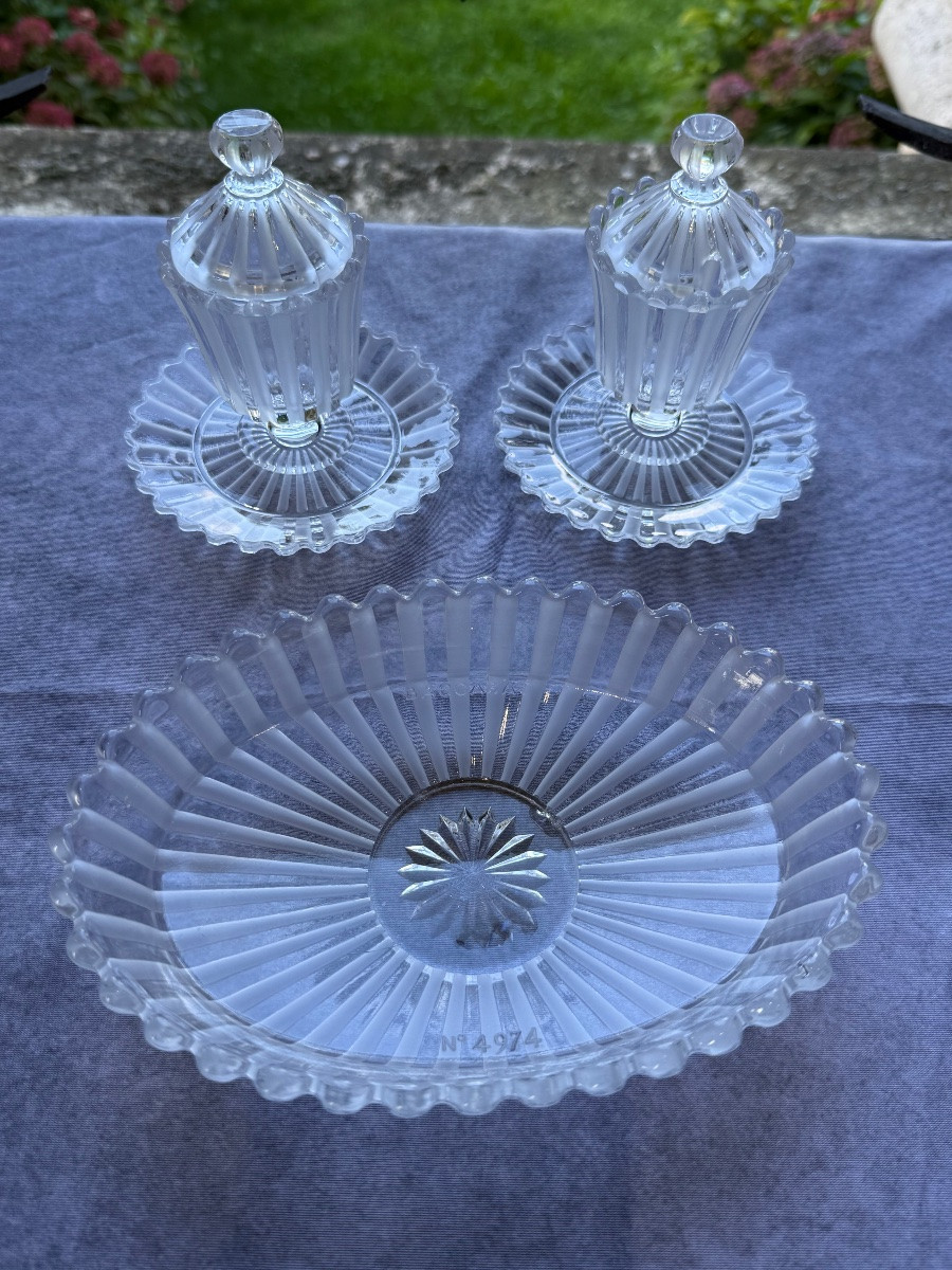 Baccarat Pair Of Mustard Pots And Navette Bowl-photo-3