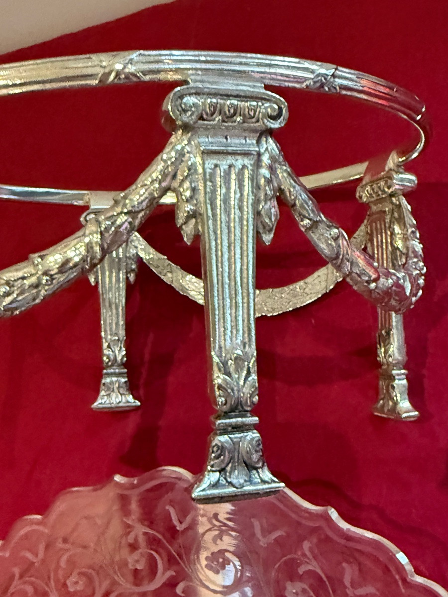 Pair Of 19th-century Silver-plated Metal And Crystal Display Stands-photo-4