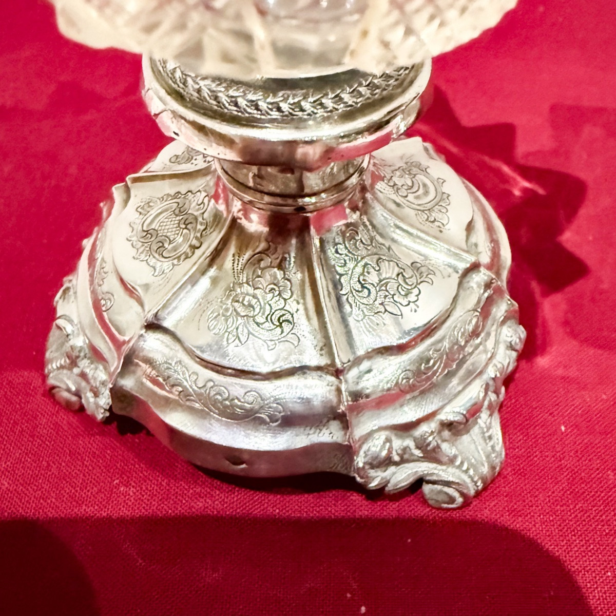 Pair Of Crystal And Sterling Silver Salt Cellars, 19th Century-photo-3