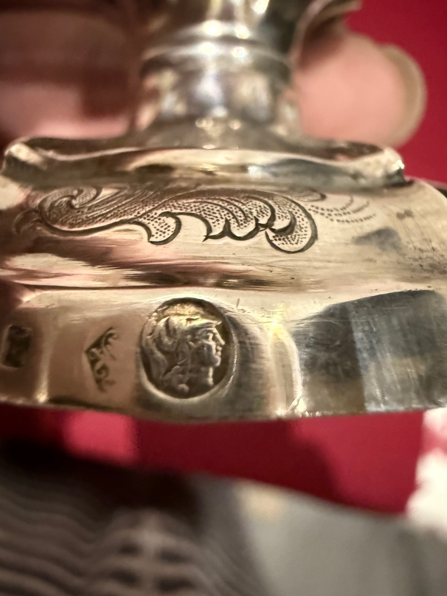 Pair Of Crystal And Sterling Silver Salt Cellars, 19th Century-photo-1