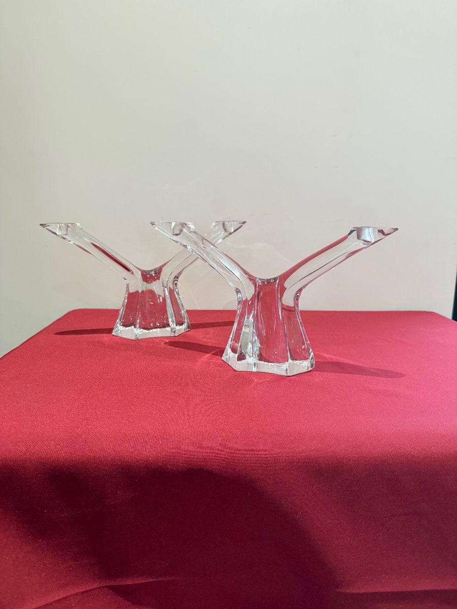 Paire de bougeoirs en cristal Daum-photo-1