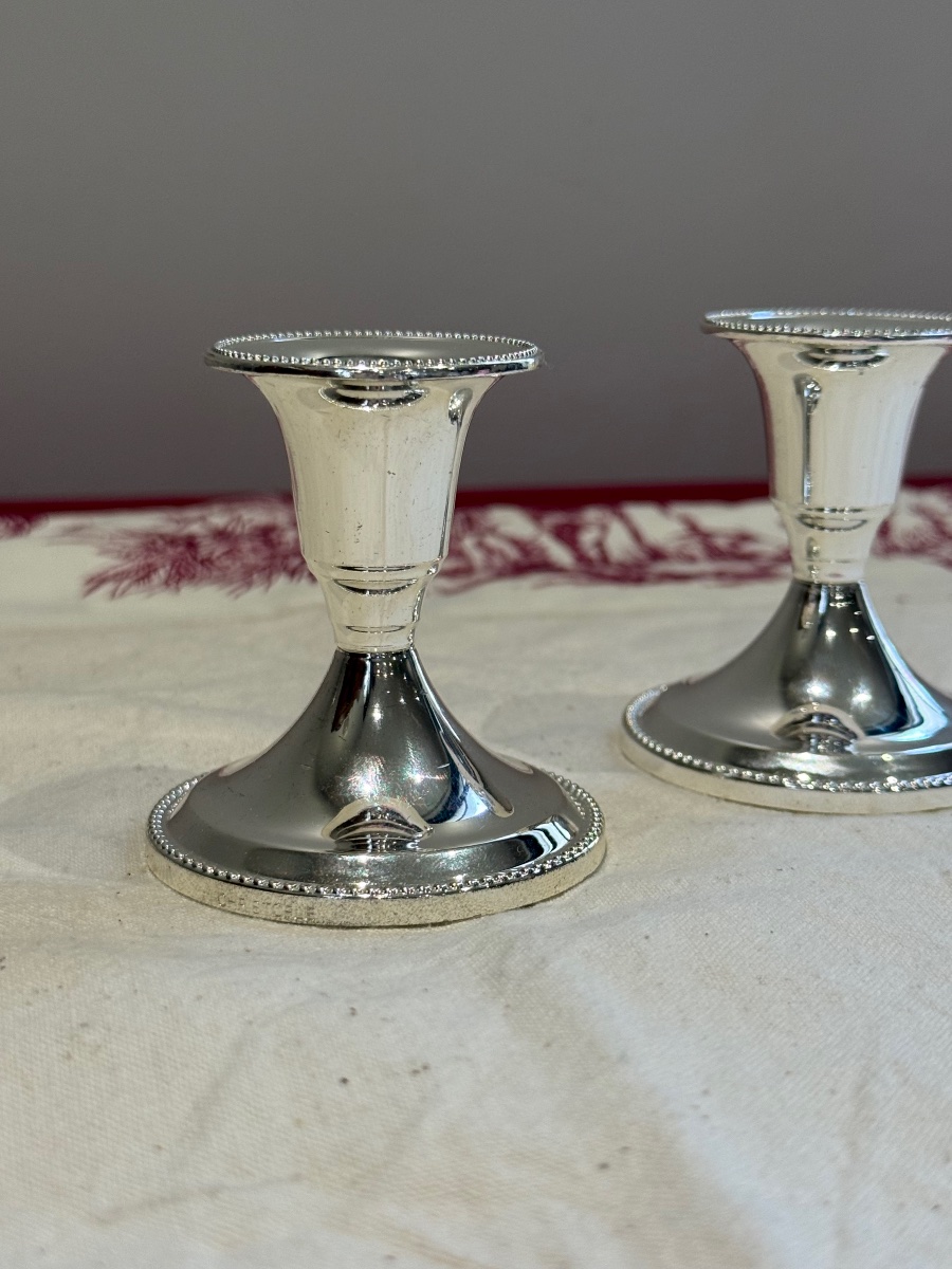 Christofle paire de petits bougeoirs Perles-photo-2
