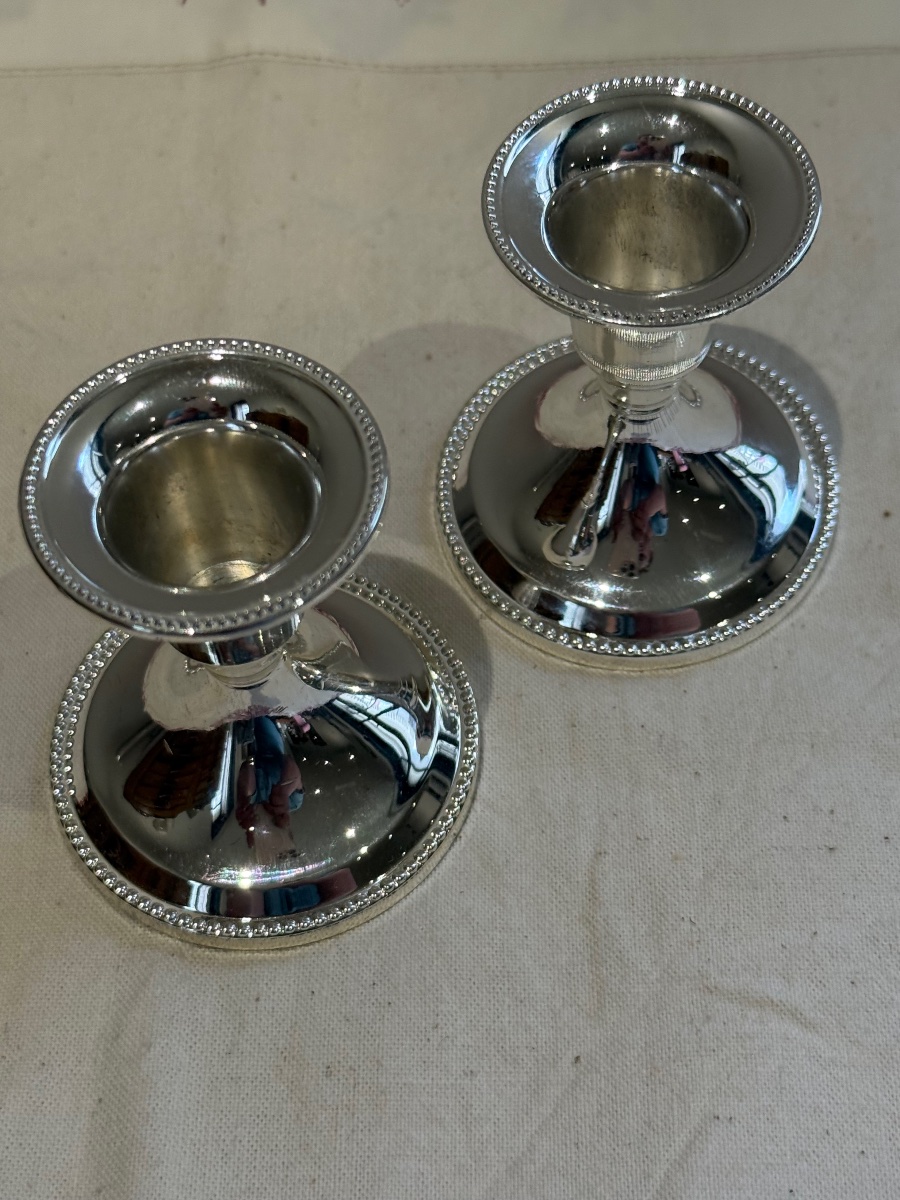 Christofle paire de petits bougeoirs Perles-photo-1