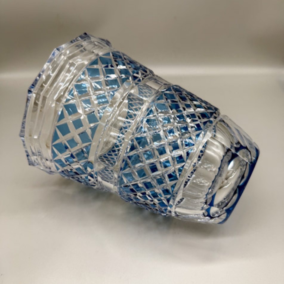 Val Saint Lambert Blue-lined Crystal Vase-photo-3