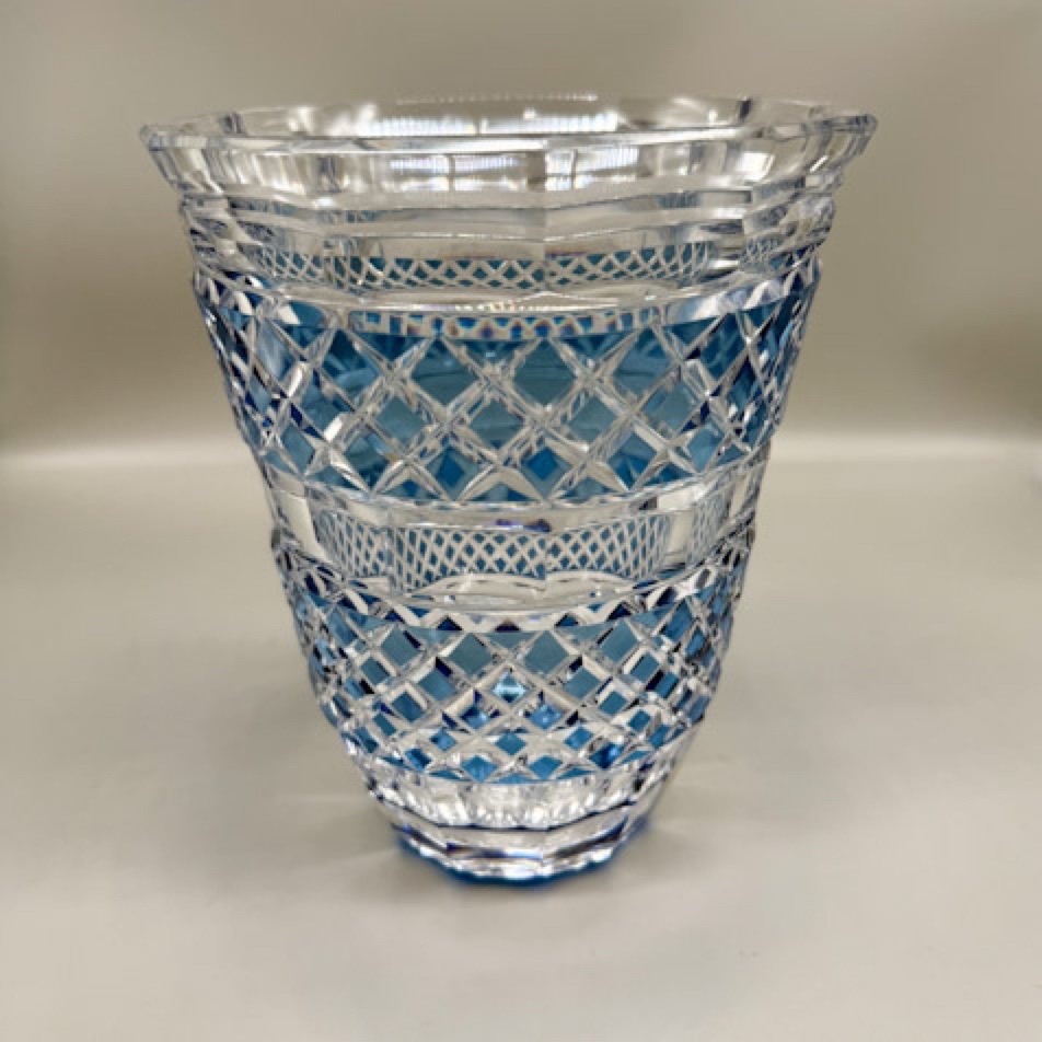 Val Saint Lambert Blue-lined Crystal Vase