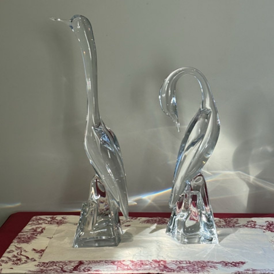 Daum Large Crystal Heron Pair-photo-2