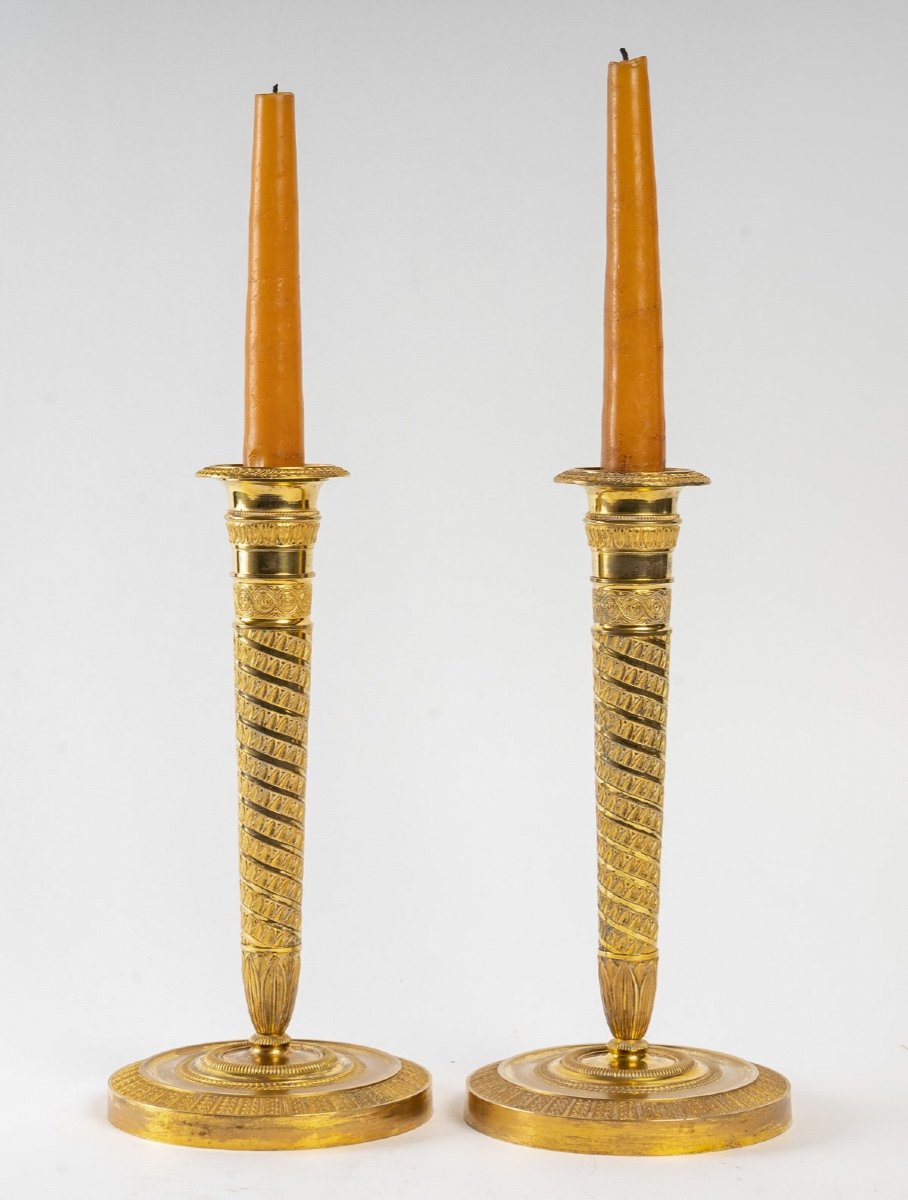 Pair Of Candlesticks In Gilt Bronze Lamps Decorated With Heart Raises From The Directoire Period-photo-1