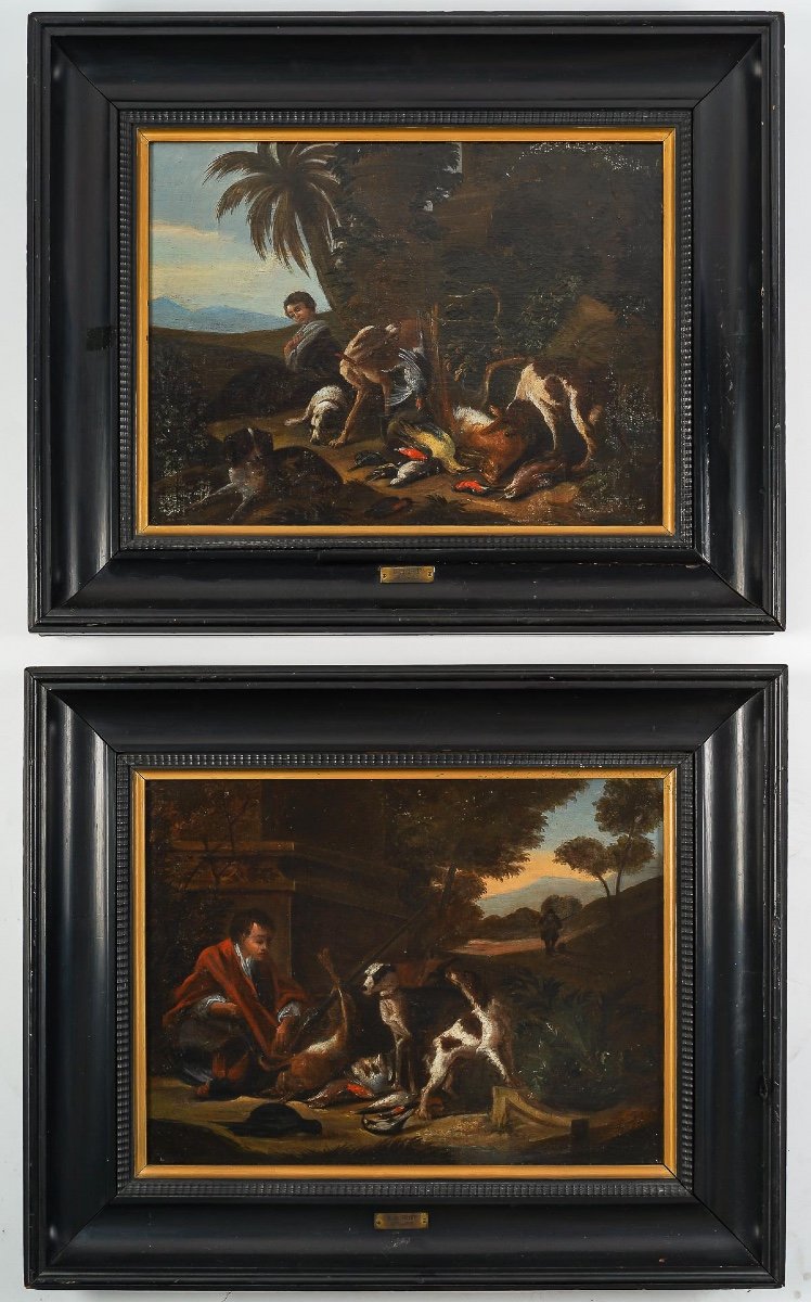Adriaen De Gryef (1670-1722) - Retours De Chasse Paire D’huiles Sur Toile Vers 1680