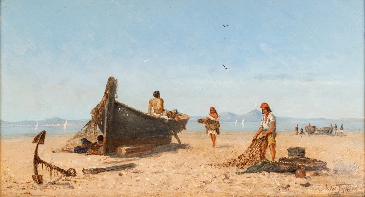 Frank William Warwick Topham (1838-1924) - Capri Pêcheurs Au Repos Huile Sur Panneau Vers 1863-photo-2