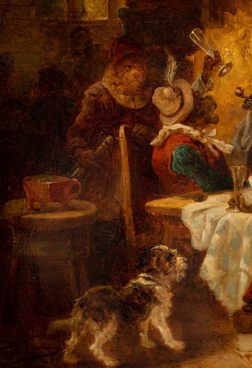 Zacharie Noterman (1820-1890) La Taverne Des Singes Huile Sur Panneau Vers 1860-photo-3