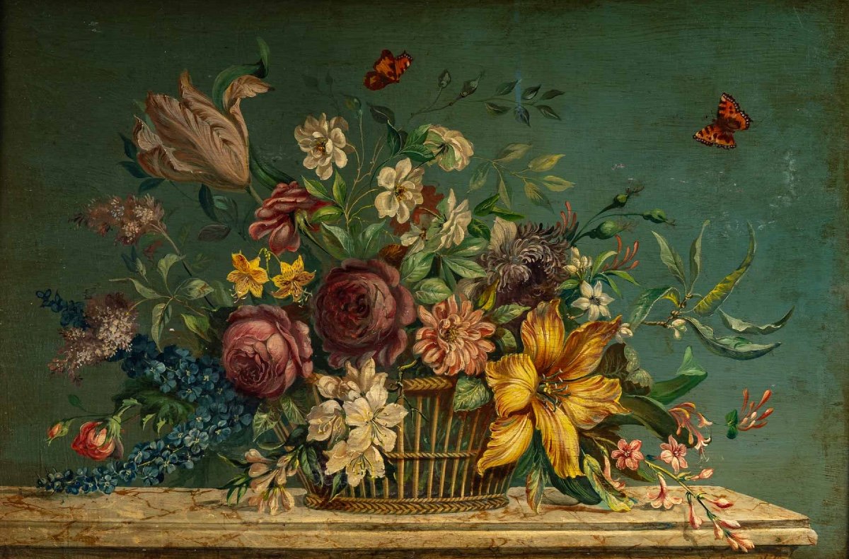Bouquet De Fleurs Sur Un Entablement En Pierre Huile Sur Panneau Vers Vers 1880-1890-photo-2