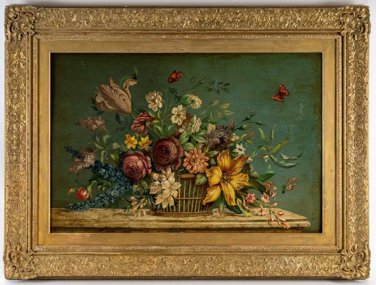Bouquet De Fleurs Sur Un Entablement En Pierre Huile Sur Panneau Vers Vers 1880-1890-photo-7