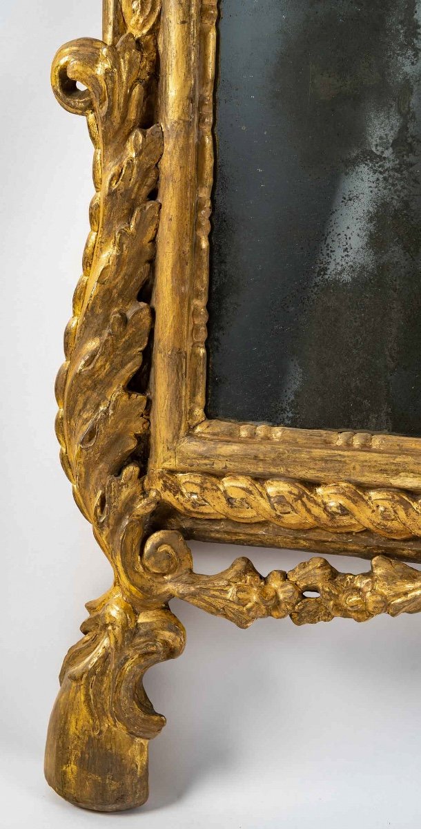 Miroir En Bois Sculpté Et Doré Travail Italien Du Milieu Du XVIIIème Siècle Vers 1750-photo-2