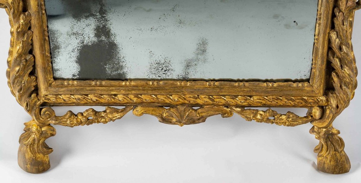 Miroir En Bois Sculpté Et Doré Travail Italien Du Milieu Du XVIIIème Siècle Vers 1750-photo-3