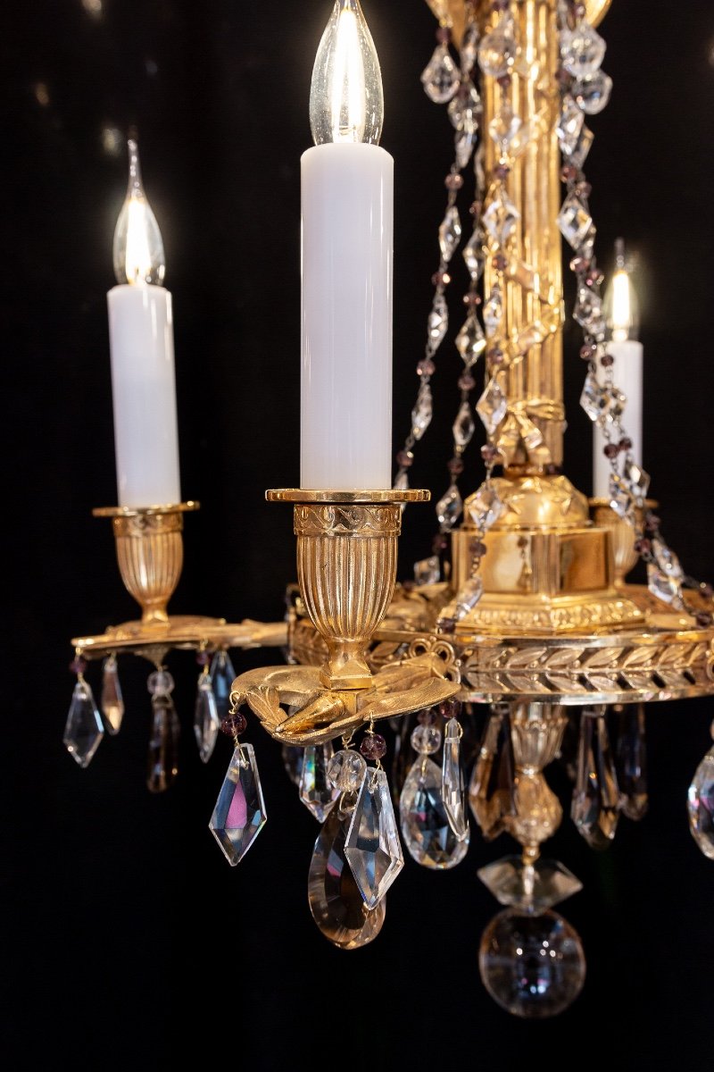 Revolutionary-style Chandelier In Chiseled And Gilded Bronze, 19th Century.-photo-1