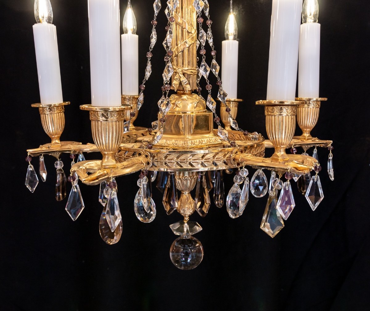 Revolutionary-style Chandelier In Chiseled And Gilded Bronze, 19th Century.-photo-2