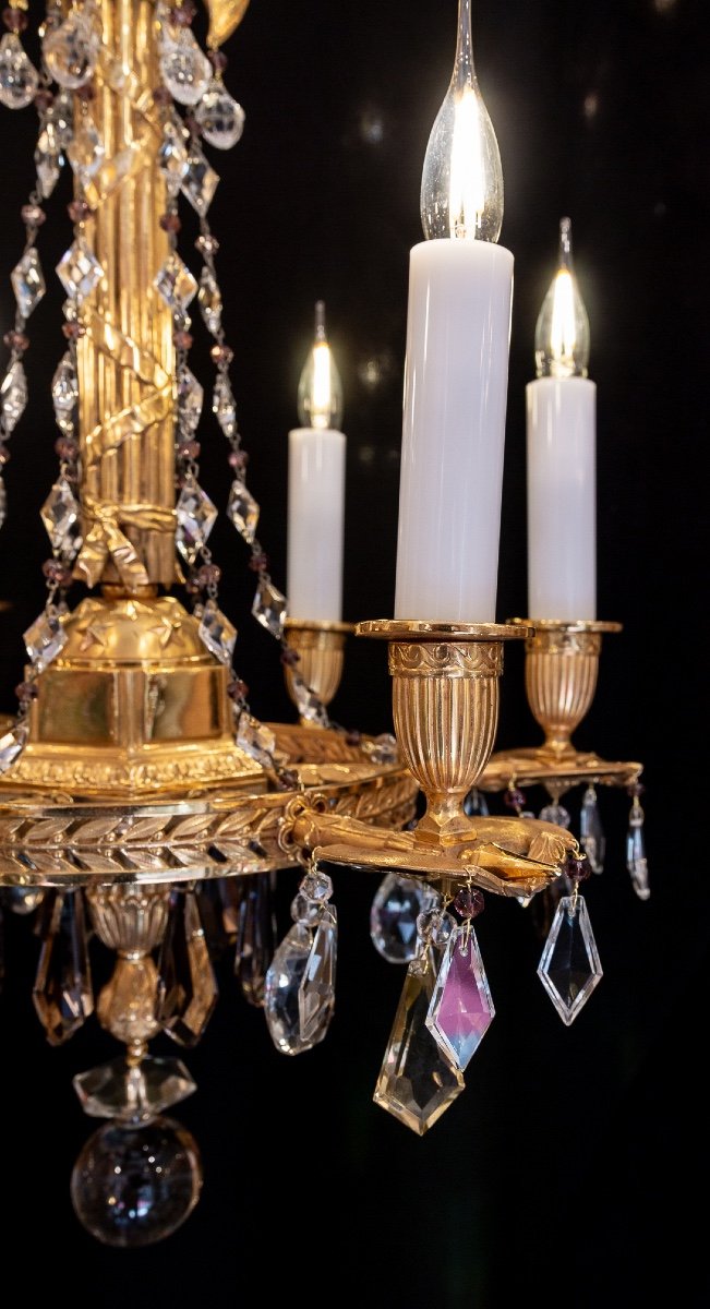 Revolutionary-style Chandelier In Chiseled And Gilded Bronze, 19th Century.-photo-3