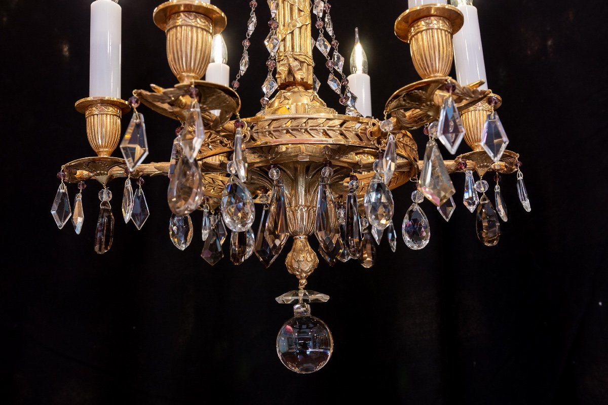 Revolutionary-style Chandelier In Chiseled And Gilded Bronze, 19th Century.-photo-4