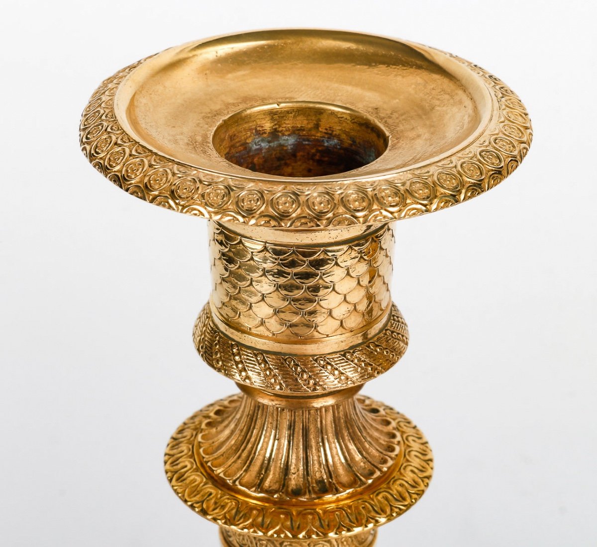 Paire De Bougeoirs D’époque Empire En Bronze Patiné Et Doré Montés En Lampes-photo-1