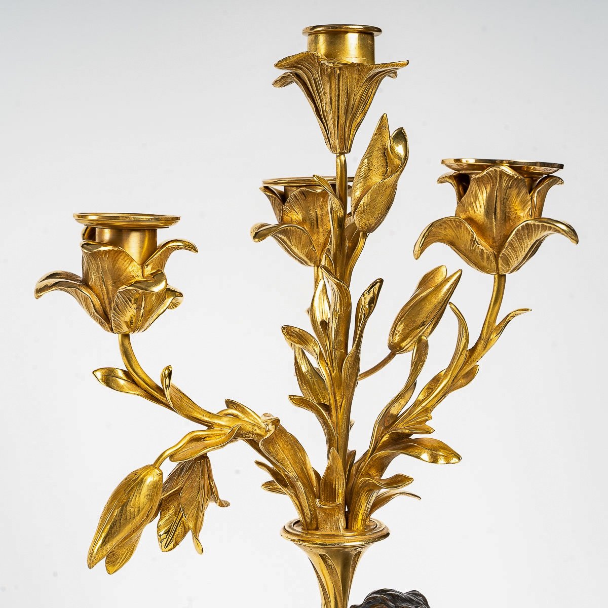 Pair Of Louis XVI Style Bronze Candelabra With Faun Decoration Circa 1860 Converted In Lamps-photo-4