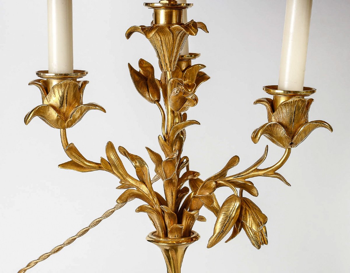 Pair Of Louis XVI Style Bronze Candelabra With Faun Decoration Circa 1860 Converted In Lamps-photo-5