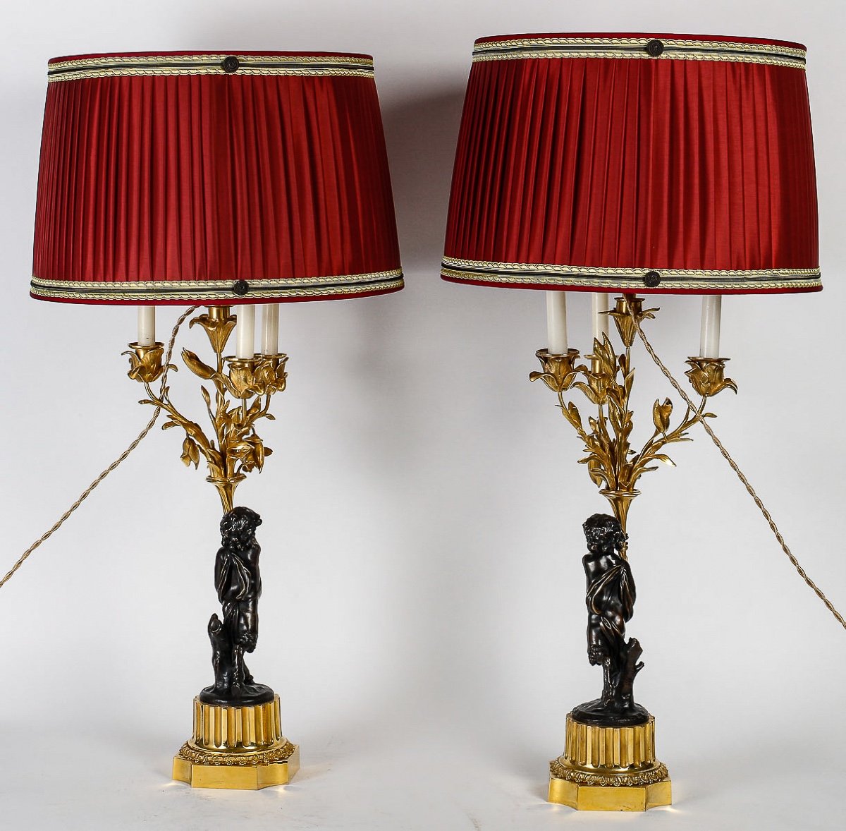 Pair Of Louis XVI Style Bronze Candelabra With Faun Decoration Circa 1860 Converted In Lamps-photo-7