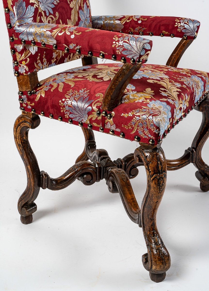 Pair Of Molded And Carved Walnut Armchairs To Style The Hair Italy Early 18th Century-photo-2