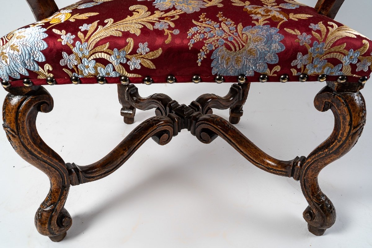 Pair Of Molded And Carved Walnut Armchairs To Style The Hair Italy Early 18th Century-photo-3
