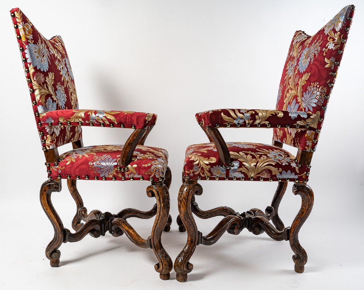Pair Of Molded And Carved Walnut Armchairs To Style The Hair Italy Early 18th Century-photo-4