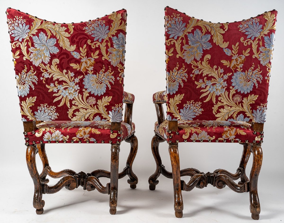 Pair Of Molded And Carved Walnut Armchairs To Style The Hair Italy Early 18th Century-photo-5