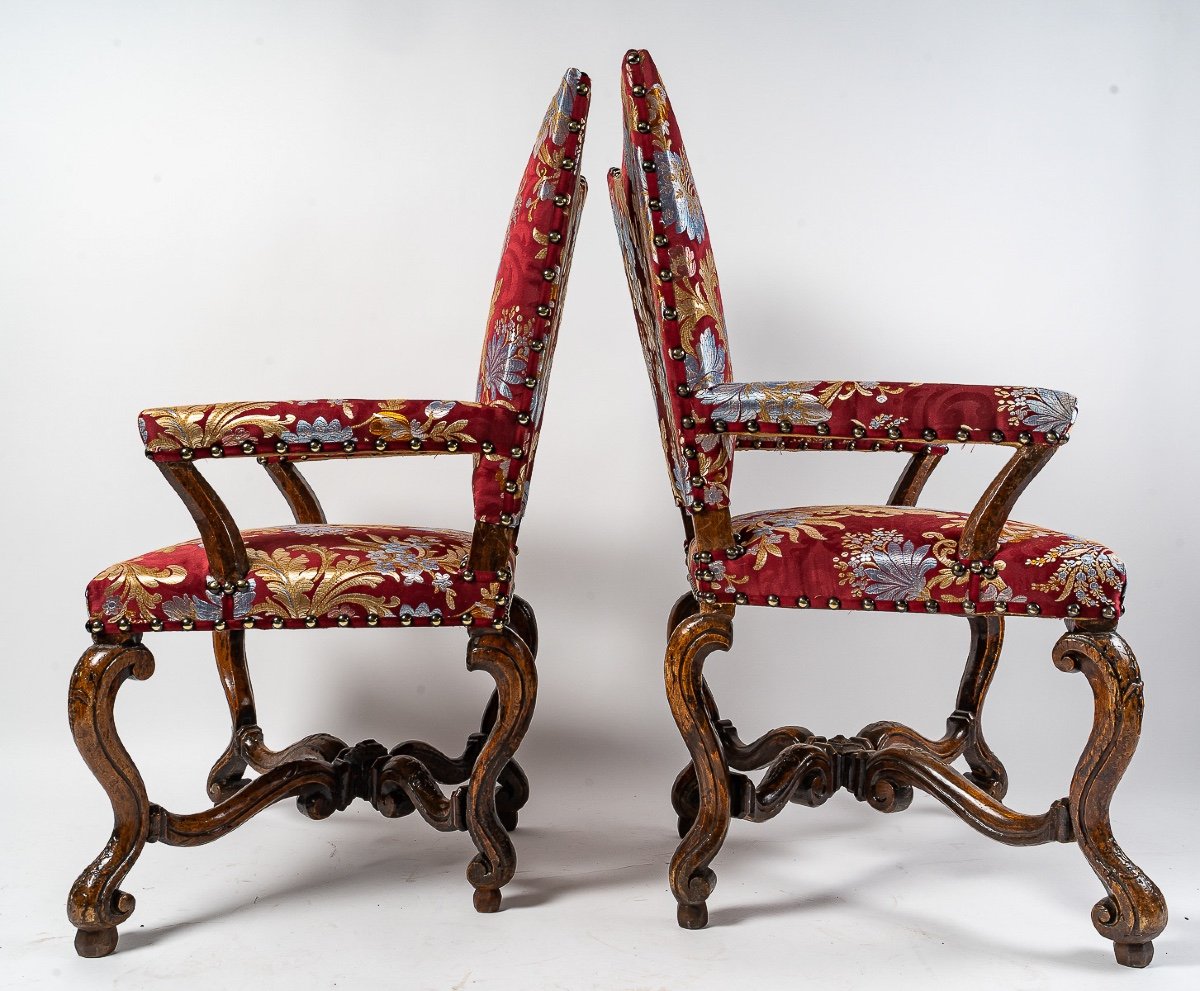 Pair Of Molded And Carved Walnut Armchairs To Style The Hair Italy Early 18th Century-photo-6
