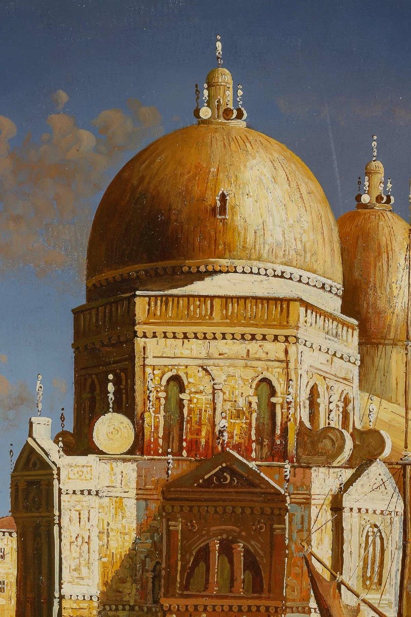 Basilica Santa Maria Della Salute In Venice Oil On Canvas Signed Paolo Rizzi 20th Century-photo-3