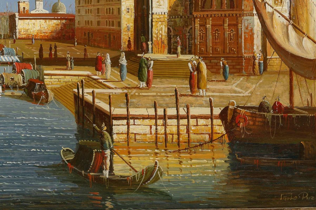 Basilica Santa Maria Della Salute In Venice Oil On Canvas Signed Paolo Rizzi 20th Century-photo-4