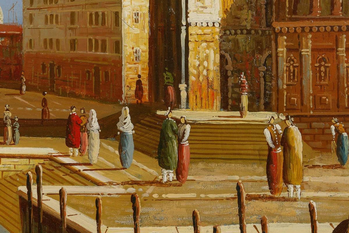 Basilica Santa Maria Della Salute In Venice Oil On Canvas Signed Paolo Rizzi 20th Century-photo-5