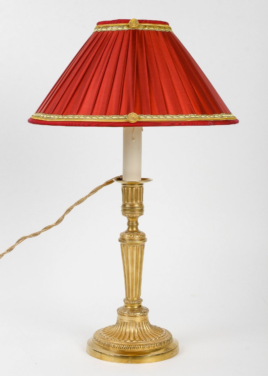 Paire De Flambeaux En Lampes à Décor De Cannelures En Bronze Ciselé Doré époque Louis XVI-photo-3