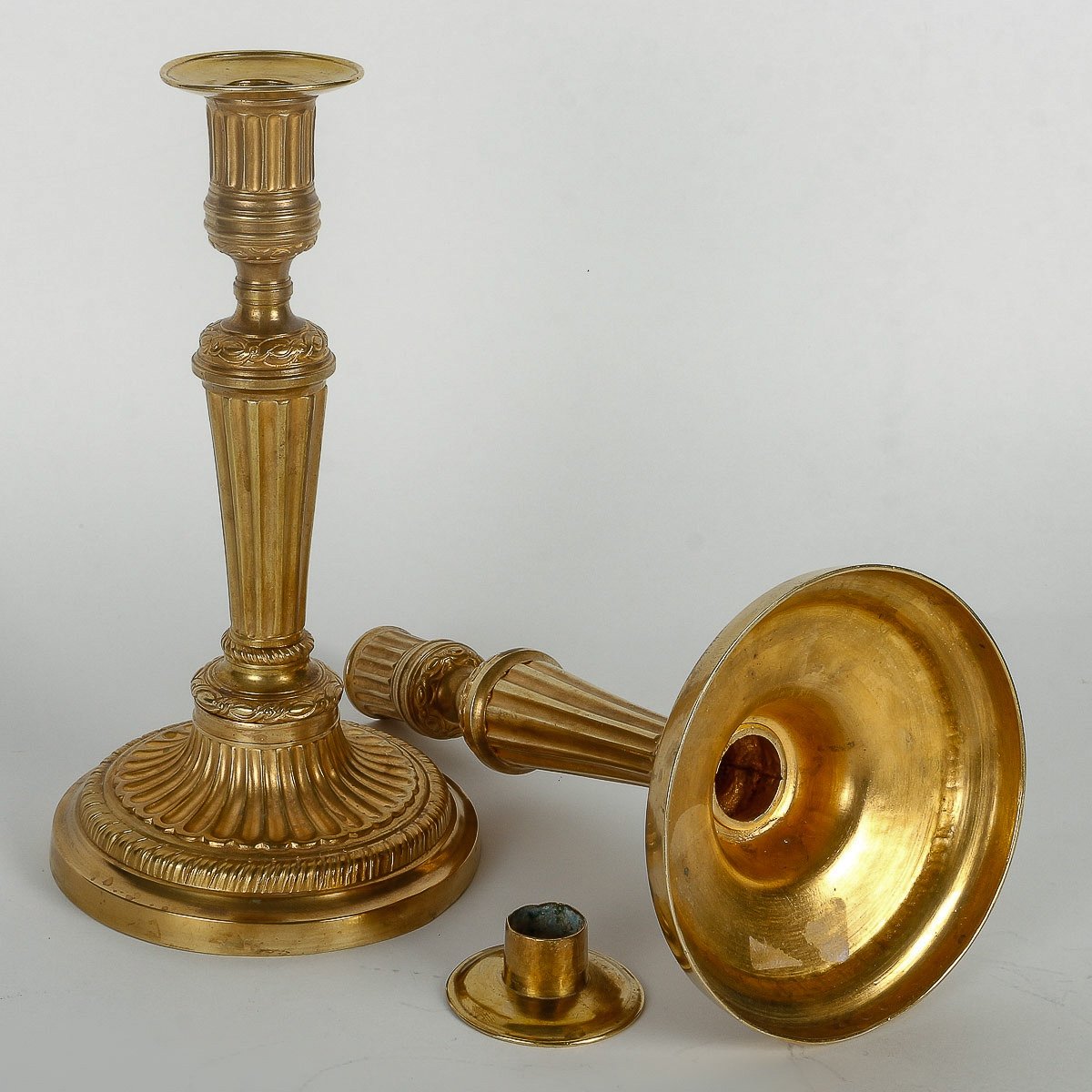 Pair Of French Louis XVI Period Fluted Gilt-bronze Candlesticks Mounted As Table-lamps-photo-6