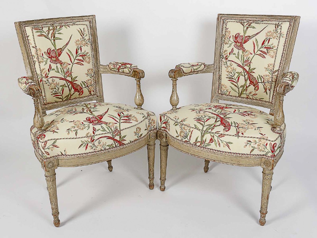 A Pair Of Directoire Period Cabriolet-back Armchairs In Natural Lacquered Wood Circa 1795-photo-2