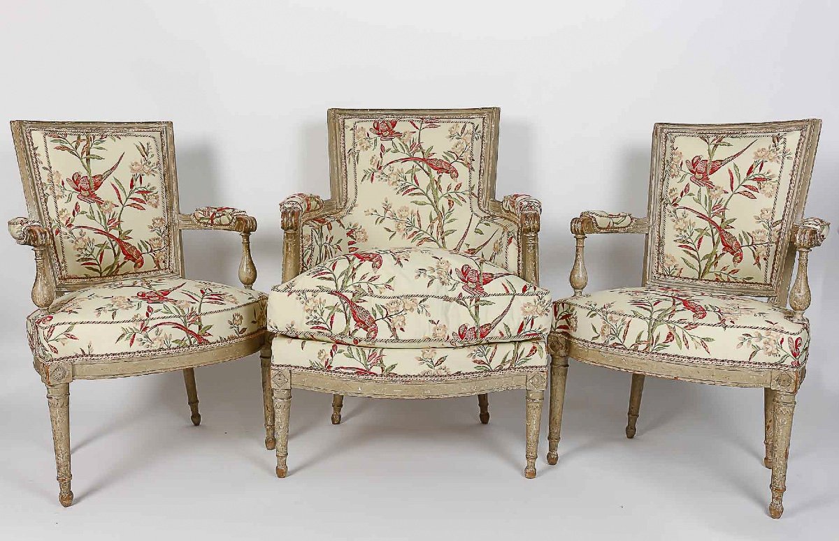 A Pair Of Directoire Period Cabriolet-back Armchairs In Natural Lacquered Wood Circa 1795-photo-4