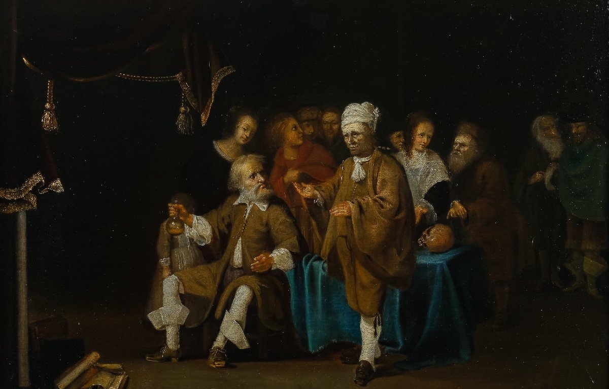 The Alchemist And Vanity Oil On Panel Flemish School Of The 17th Century-photo-2