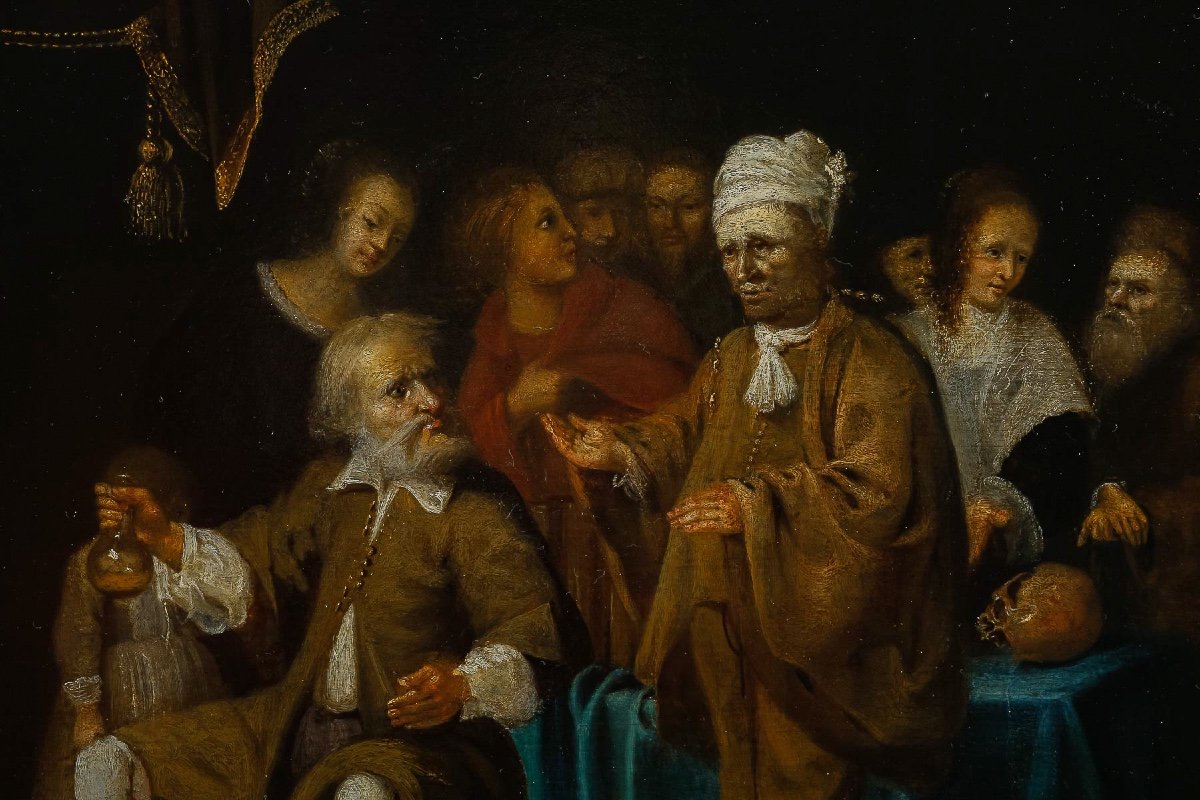 The Alchemist And Vanity Oil On Panel Flemish School Of The 17th Century-photo-3