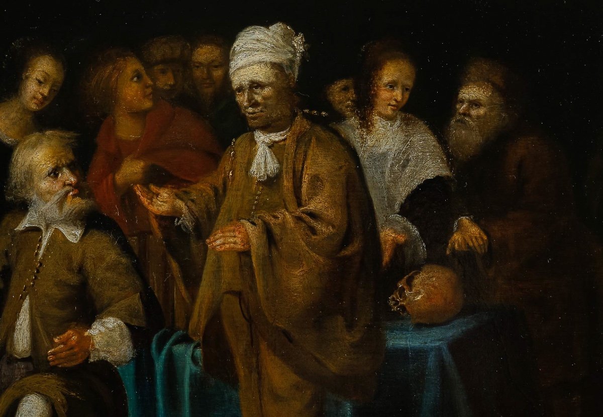 The Alchemist And Vanity Oil On Panel Flemish School Of The 17th Century-photo-4