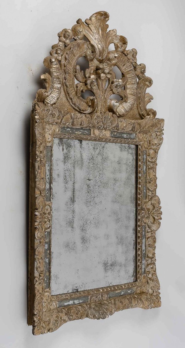 époque Régence Vers 1715-1723 Miroir à Parecloses Et à Fronton En Bois Argenté-photo-4