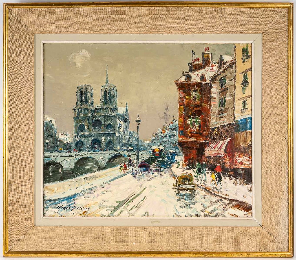 Mério Ameglio (1897-1970) Notre-dame De Paris Under The Snow Oil On Canvas Circa 1950