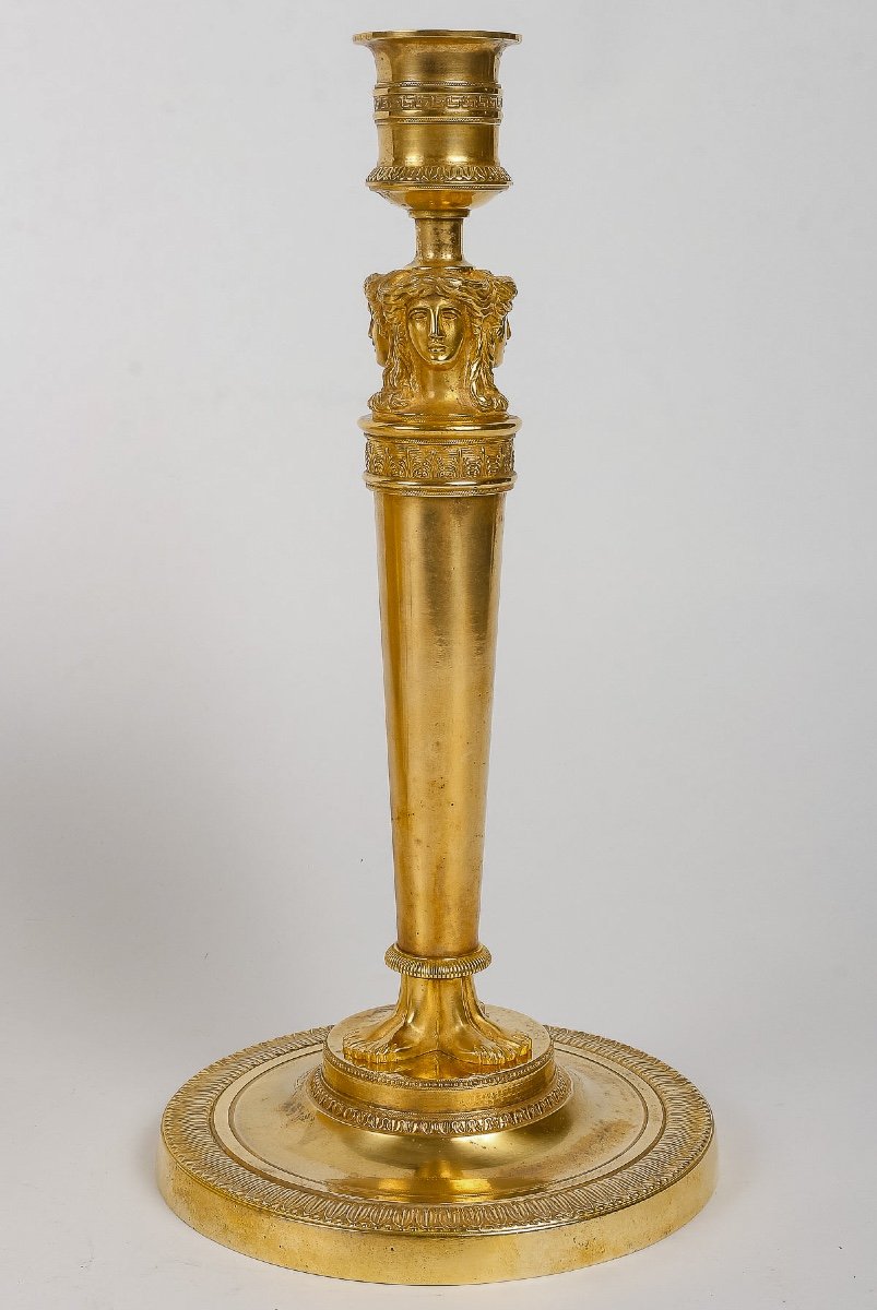 Paire De Flambeaux à Bustes De Femmes Montés En Lampes Attribuée à Claude Galle Vers 1810-photo-1