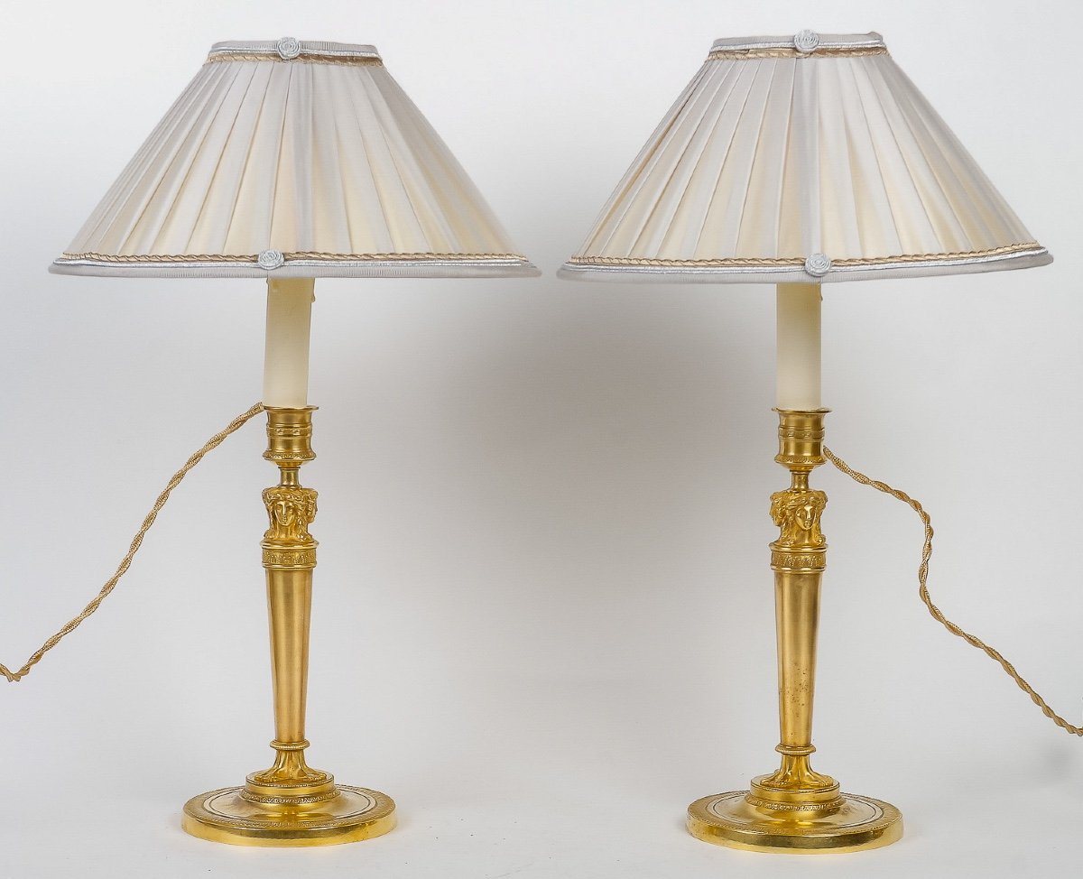 Pair Of Candlesticks Converted In Table-lamps Attributed To Claude Galle Circa 1810-photo-7
